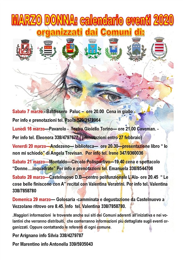  CALENDARIO EVENTI  - Andezeno - Venerdì 20 marzo  ore 20,30 - BIBLIOTECA